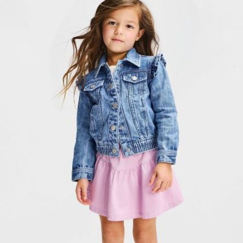 Toddler Girls' Ruffle Sleeve Denim Jacket - Cat & Jack™ Medium Wash 2T