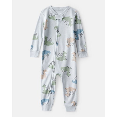Toddler Boy Dragon 100% Cotton Long-Sleeve 2-Way Zip 1-Piece Pajamas - Blue