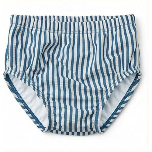Infant Baby Boy Swim Diapers Washable Waterproof Reusable Swim Pants Organic Seersucker Blue Stripe Swimsuit 3-6 Month