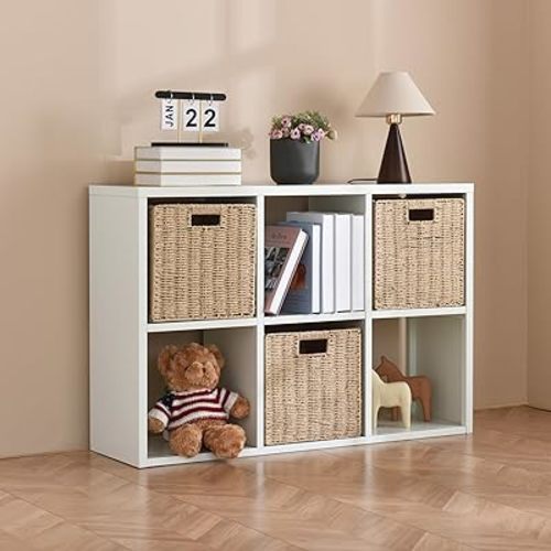IRONMIX Metal 6 Cube Storage Organizer, White Short Bookshelf with Storage, Modern Cube Organizer with Shelves, 2-Tier Horizontal Bookshelf for Home Office, Library, Classroom (White, 1037)