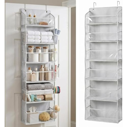 UPGRADED 6 Tiers Over The Door Organizer Hanging - 100D EXTRA THICK & 50lbs HUGE CAPACITY, 12 Side Mesh Pockets Over The Door Shoe Organizer, Hanging Closet Organizer (Ivory, 1pc)