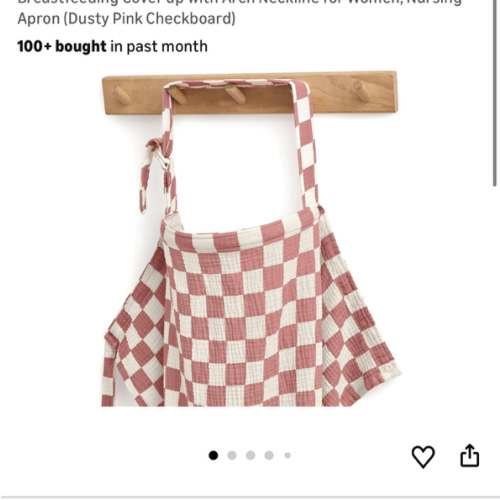 Blissful Diary Muslin Nursing Cover for Breastfeeding, Breathable Breastfeeding Cover up with Arch Neckline for Women, Nursing Apron (Dusty Pink Checkboard)