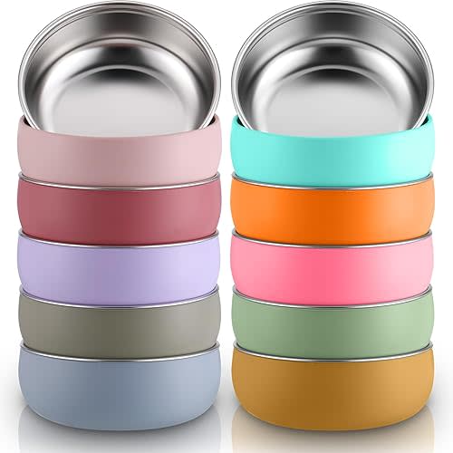 Nuogo 10 Pcs 304 Stainless Steel Baby Bowls with Removable Silicone Shell Toddler Bowls Kids Anti Scald Snack Container for Food Feeding, Dishwasher Safe (Mixed Color)