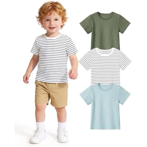 3 Pack Toddler Boys Short Sleeve T-Shirts Basic Cotton Tee Tops Toddler Boy Clothes Size 18M-5T