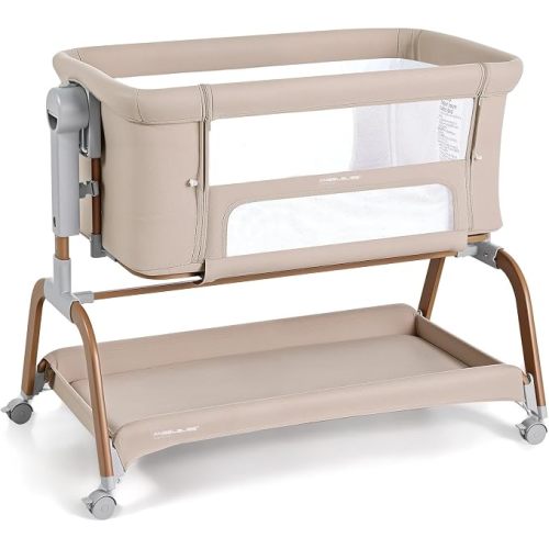 ANGELBLISS 3-in-1 Baby Bassinet, Rocking Bedside Bassinet, 6 Heights, Khaki