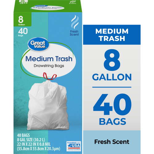 Great Value 8-Gallon Drawstring Trash Bags with Fresh Scent, Medium Household Size