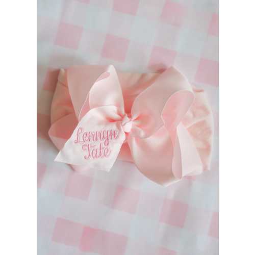 DOUBLE NAME - Baby Girls Monogrammed Hair Bow - Headband - Newborn - Coming Home - 6” - Pink - Nylon - Embroidered - Monogram