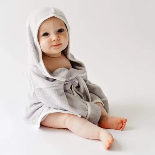 Toddler Bath Robe in Storm with Cloud Trim