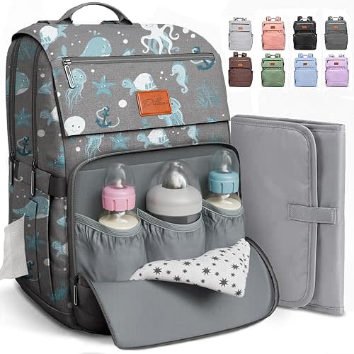 PILLANI Baby Diaper Bag Backpack - Backpack Diaper Bag w/Large Capacity - Baby Shower Gifts - Waterproof Travel Diaper Bags w/Changing Pad, Insulated Bottle Holders, Padded Straps - Baby Boy Stuff