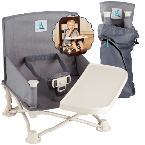Hiccapop OmniBoost Travel Booster Seat, Folding Portable, Tip-Free Design, Gray