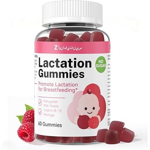 Lactation Support Gummies – Herbal Blend with Fenugreek, Moringa & Fennel – Postnatal Vegan Vitamins B12 & D3 – Natural Breast Milk Booster for Nursing Moms – Raspberry Flavor, 60 Gummies