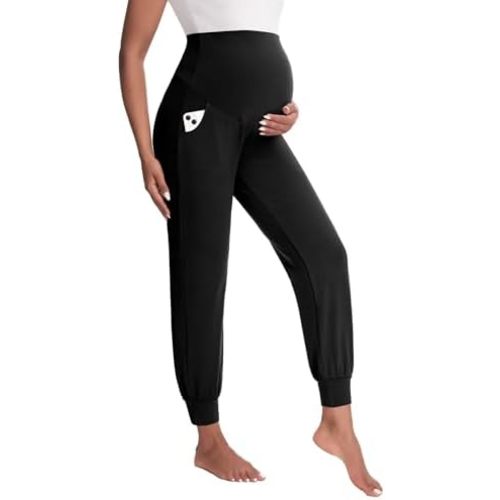 Happy.angel Women's Maternity Pants with Pockets, Loose Joggers Sweatpants for Workout Soft Lounge Pregnancy Clothes