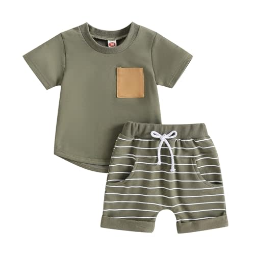 fhutpw Baby Toddler Boy Clothes Summer Outfits 6 12 18 24 Months Patchwork Short Sleeve T Shirt & Shorts Sets with Pockets