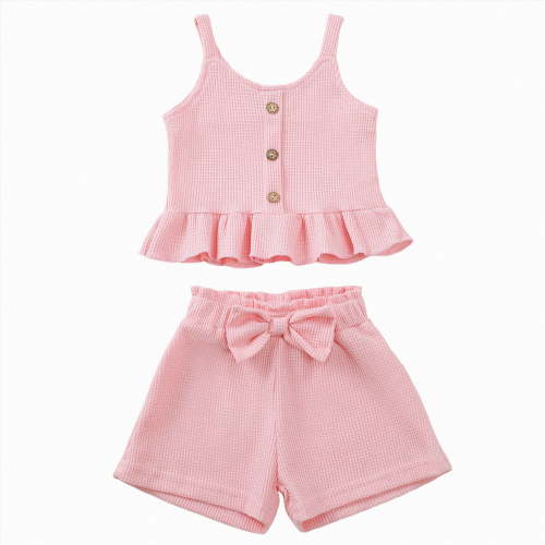 NIEWTR Toddler Baby Girl Clothes Fly Sleeve Tops Shorts Cute Summer Spring Outfits Infant Clothing Set (Pink,12-18 Months)
