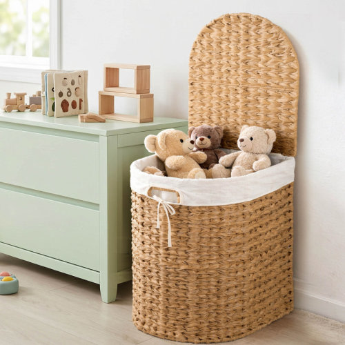 East Urban Home Abercromby Abercromby Resin Wicker Oval Wall Laundry Hamper, Brown with Lid and Removable Liner – Woven Flat-Back Clothes Basket for Bathroom, Bedroom, or Closet Laundry Storage & Reviews | Wayfair