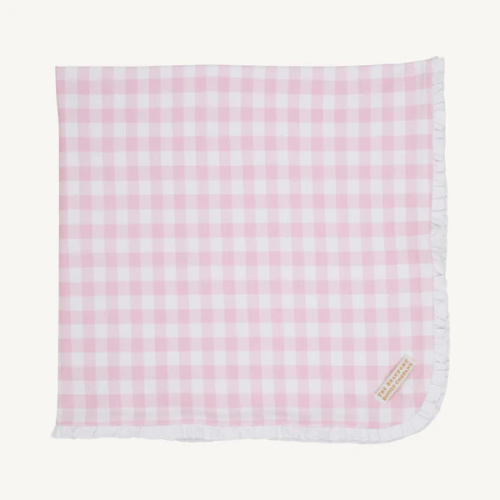 Baby Buggy Blanket - Palm beach pink Gingham with Worth Avenue White