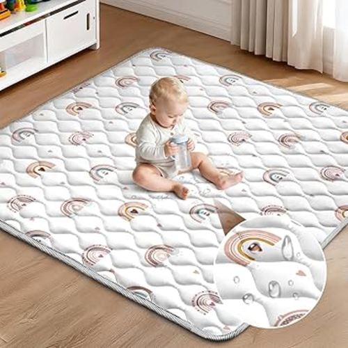 Baby Play Mat 50"x50" Extra Thick Foam Playmat - Water-Resistant Non-Slip Floor Mat & Cushioned Crawling Mat for Babies, Infants & Toddlers for Tummy Time(Rainbow)