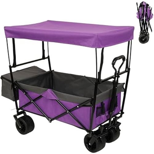 500Lbs Collapsible Wagon with Canopy, Lightweight Foldable Wagon Heavy Duty Utility Outdoor Garden Cartwith Mosquito net, Large Capacity for Camping, Shopping, Sports, and Garden Use (Black)