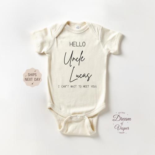 Personalized Hello Uncle Pregnancy Announcement Onesie®, Memorable Custom Bodysuit, Custom Name Baby Reveal gift, Brother New Uncle Onesie®
