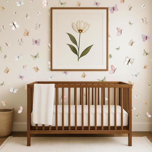 Watercolor Butterfly Fabric Wall Decals, Nursery Decor (75 Pieces)