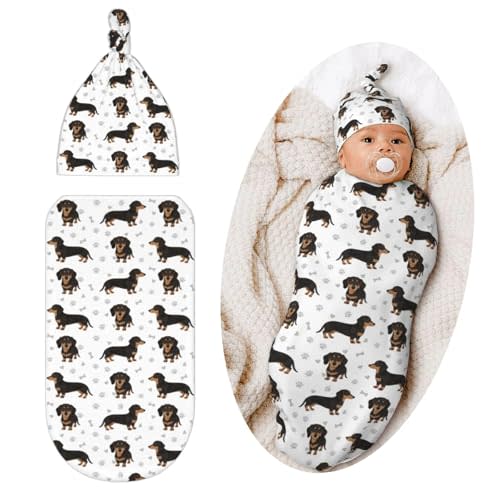 Dachshund Dog Swaddle Blanket, Dog Theme Baby Clothes, Dachshund Baby Stuff