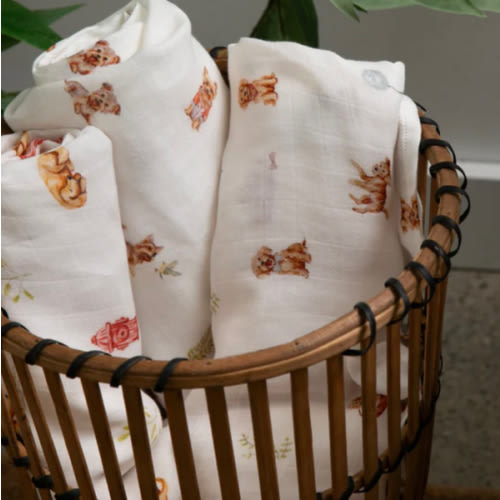 Organic Cotton & Bamboo Muslin Swaddle Blanket in Doodle