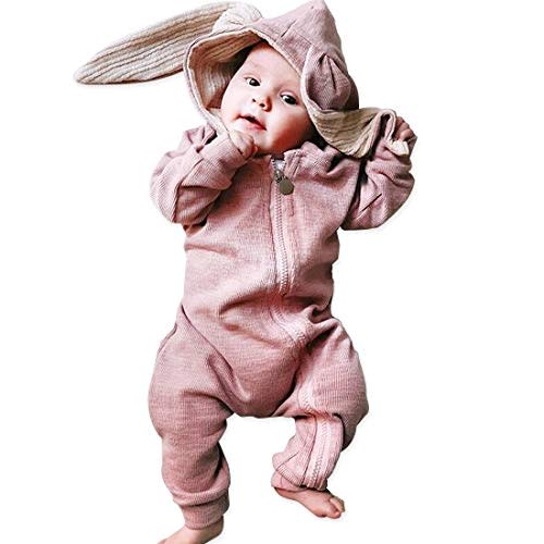Simplee kids Animal Bunny Baby Easter Romper Long Ear Rabbit Hoodie Romper Jumpsuit with Zipper