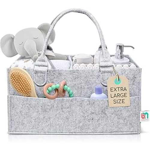 Felt Diaper Caddy - Extra Large Storage for Baby and Toddler Items - Diaper caddy basket - Portable Organizer Easily Holds Diapers, Clothing - Useful for Nursery, Bedroom, Living Room, Car