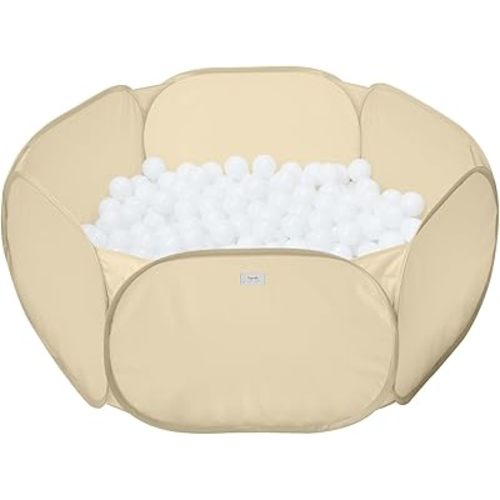 3 Sprouts Kids Ball Pit – Pop-Up Indoor Outdoor Ball Pits for Toddlers Playpen Playhouse – Large Foldable Ballpit - Active Play for Baby Babies Infants Girls Boys (Balls Not Included) - Solid Beige