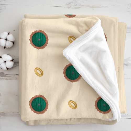 Halfling Village Baby Blanket: Green Round Door & Gold Ring Pattern - Little Adventurer Nursery - Fantasy Book Gift