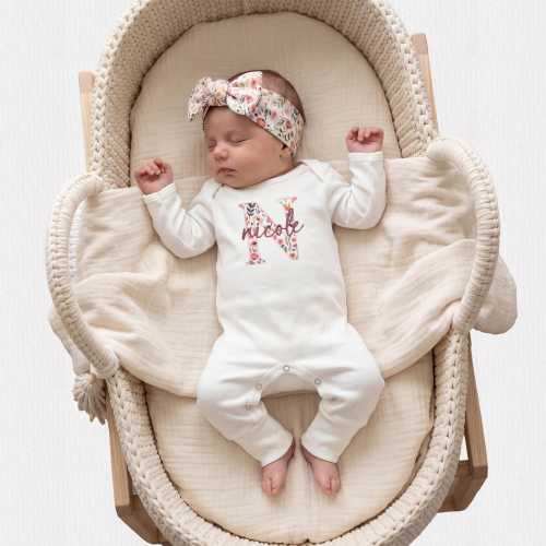 Newborn Baby Girl Coming Home Outfit Embroidered, Gift for Baby Girl, Personalized Newborn Baby Girl Outfit, Baby Girl Gift Set