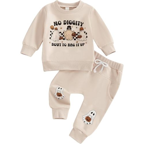 BemeyourBBs Toddler Baby Boy Fall Winter Clothes Funny Letter Long Sleeve Sweatshirt and Pants Set 2 Piece Sweatsuit Outfit