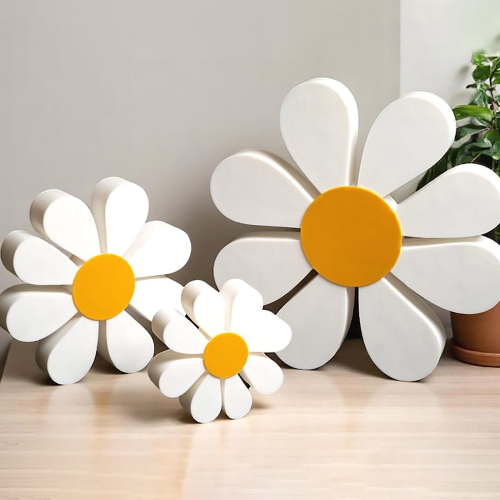 Xloro Wooden Flower Decorations Small Medium & Large 3D Daisy Tabletop Decor Natural Wooden Centerpiece for Home Wedding Shelf & Farmhouse Styling (3Pcs 2"+3"+4")