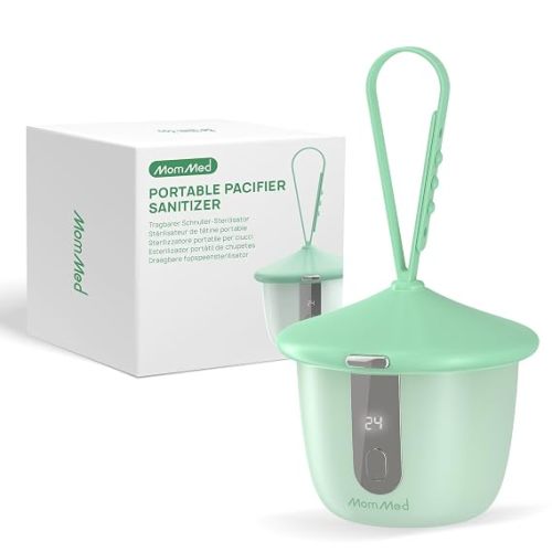 MomMed Portable Pacifier Sanitizer with Smart Display, Dual 60/180s Disinfection Modes, Auto Shut-Off, UV Pacifier Holder Case for Baby Pacifiers, Teethers, Bottle Nipples and More(Green)