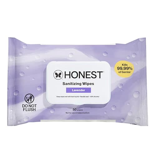 The Honest Company Sanitizing Wipes, Antibacterial, Lavender, 50 Count | Sanitizing Alcohol Wipes, 50 Ct. Dermatologist Tested, With Aloe, Toxicologist-Audited Ingredients.