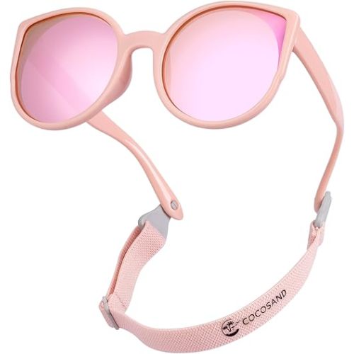 COCOSAND Baby Sunglasses with Strap Polarized Cat Eye UV400 for Infant Toddler Girl 3-24 Months