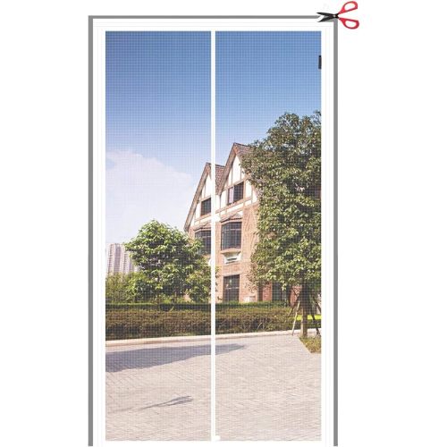 Yotache Adjustable Magnetic Screen Door Fit Doors Size Width 34"-38" Height 96"-98", Reinforced Polyester Mesh Curtain with Full Frame Hook&Loop Strip, White