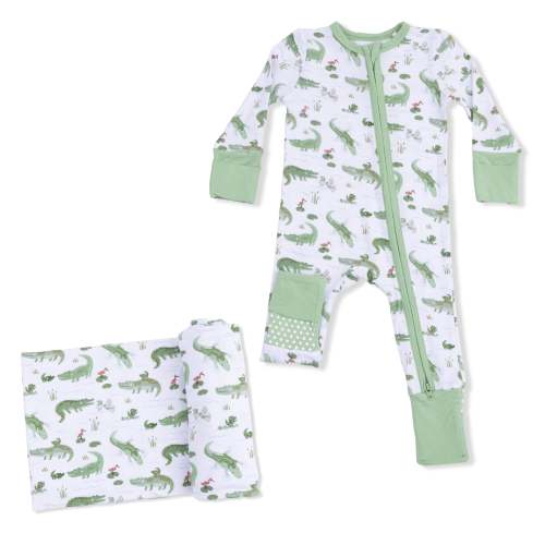 Crayon Alligators - Convertible Romper & Swaddle Blanket Set – Angel Dear