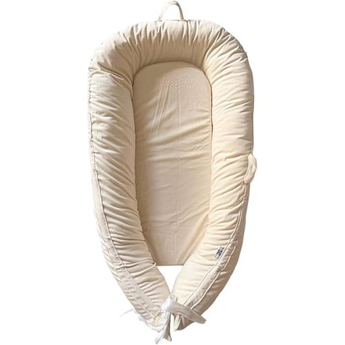 Infant Lounger for Baby Girls & Boys, Corduroy Breathable Fabric, HNPP Newborn Essentials, Co Sleeper Portable Travel Bed (Cream)