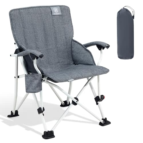 EVER ADVANCED Kids Camping Chairs with Cup Holder, Padded Folding Camping Chair Outdoor with Safety Lock, Carry Bag, Lightweight Portable Camp Chairs for Beach, Balcony, Patio, Supports 150lbs, Grey