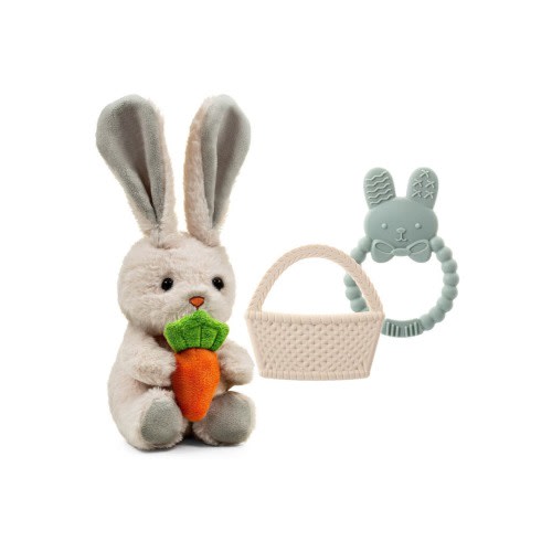 Easter Plush Bunny and Silicone Teether Gift Set 3-Piece