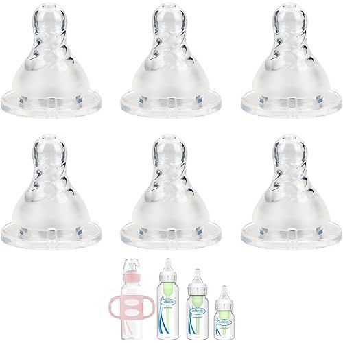 Silicone Nipple for Dr. Brown’s Natural Flow Level 2 Narrow Baby Bottle, Medium Flow, 3m+, 6 Count