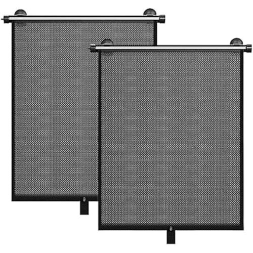 2 Pack Retractable Car Shades for Side Windows - Window Sun Shade for Car with Strong Suction Cups | Roller Shades UV Heat Block Sun Shade for Cars House Office Window (M:17.1"x19.6")