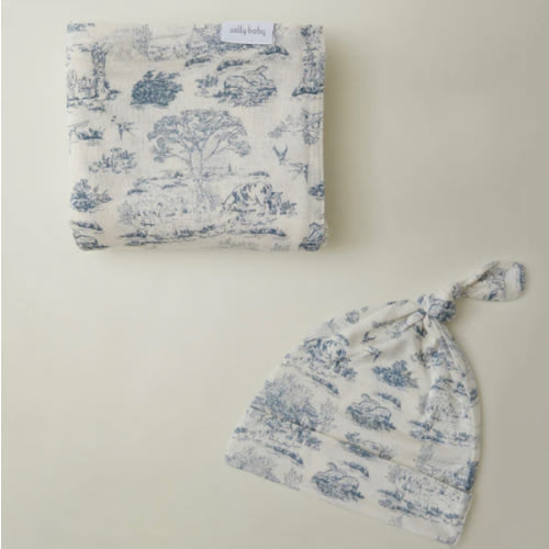 Bleu Toile Swaddle + Hat Set