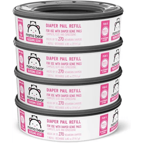 Amazon Brand - Mama Bear Blossoms Scented Diaper Pail Refills for Diaper Genie Pails, 1080 Count (4 Packs of 270 Count)