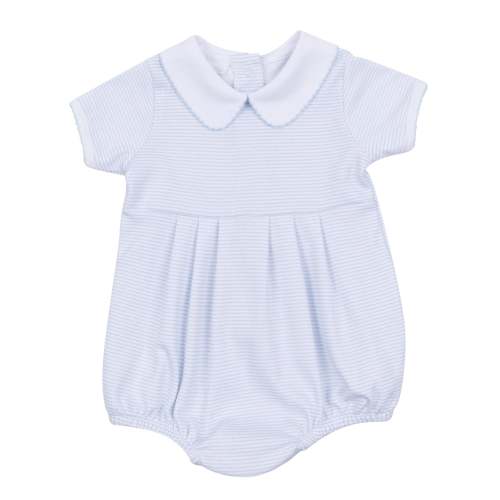 Mini Stripes Collared Short Sleeve Bubble - Light Blue