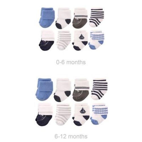 Hudson Baby Infant Boy Grow with Me Cotton Terry Socks, Nautical, 0-6 and 6-12 Months