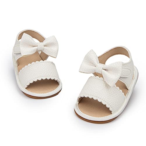 Miamooi Infant Baby Girls Boys Sandals Summer Bowknot Crib Shoes Toddler Pu Leather Flower Soft Rubber Sole Dress Flats First Walker Shoes