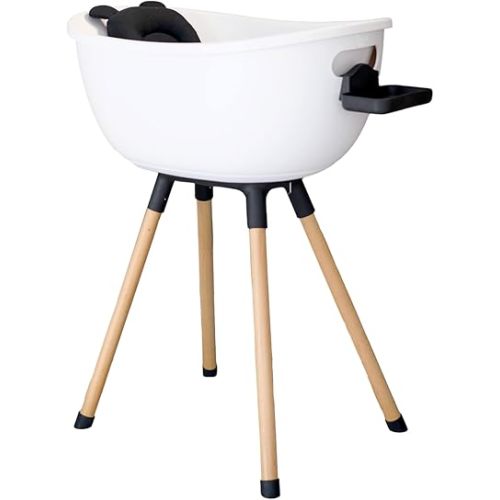 Luxury Baby Bathtub with Wooden Stand – 3-Stage Convertible, Ergonomic & Back-Saving Design (Black Bundle (Modern))