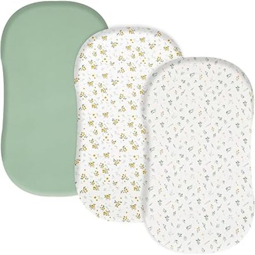 david's kids 3 Pack Bassinet Sheets, Ultra Soft Breathable Comfortable Baby Sheet Set for Boys Girls Neutral, Univeral Fit for Most Cradle and Bassinet Mattress, Leaf & Floral